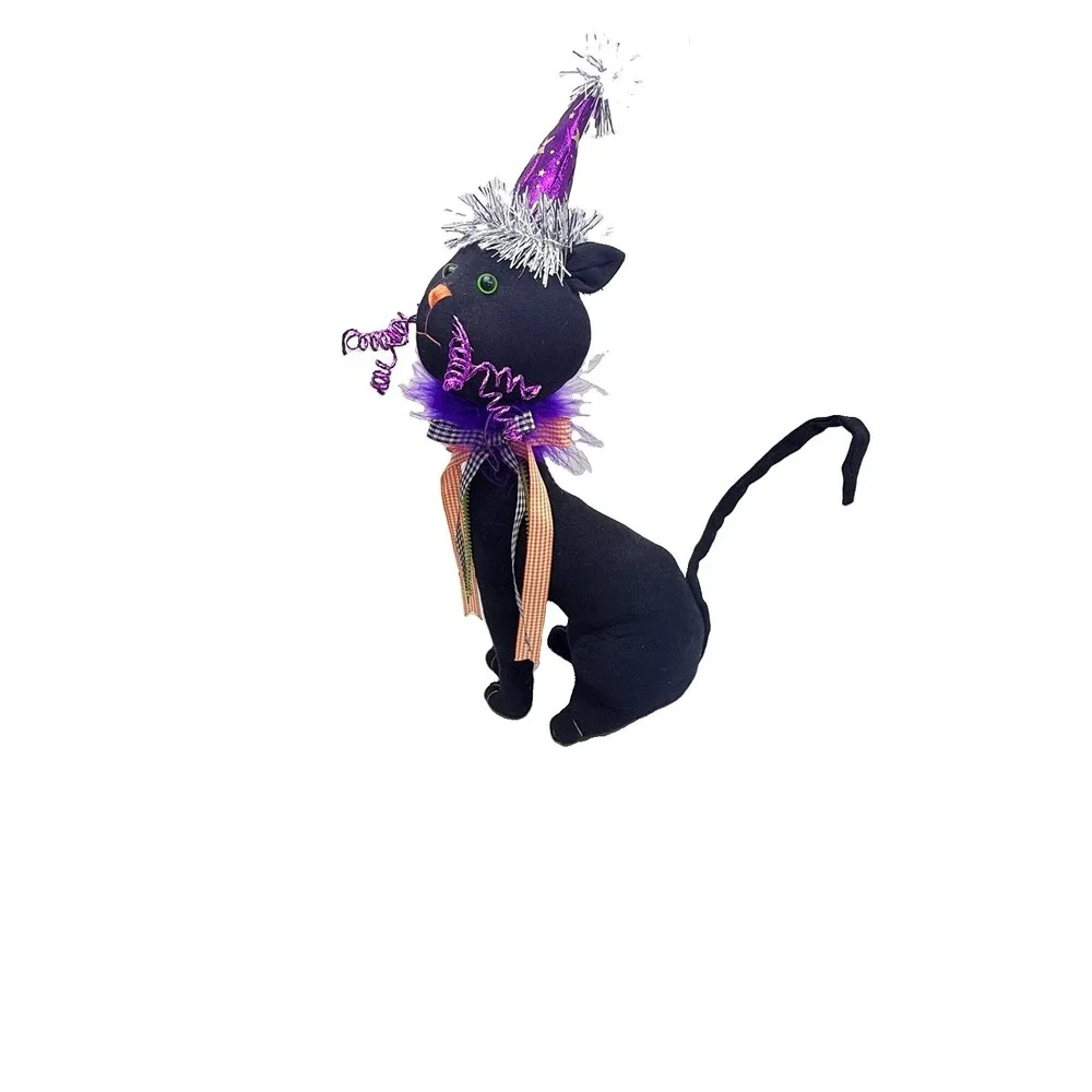 Halloween Black Cat Witch Decor 15in Whimsical Spooky Figurine Witchcore